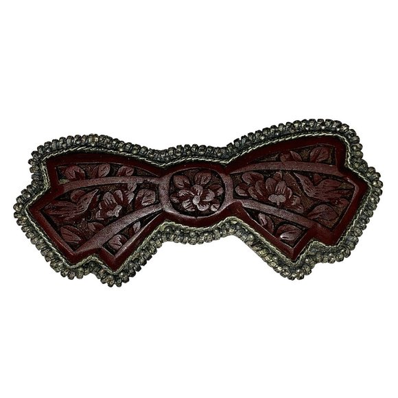 Chinese Carved Cinnabar Bow Pin Pot Metal - Picture 1 of 4
